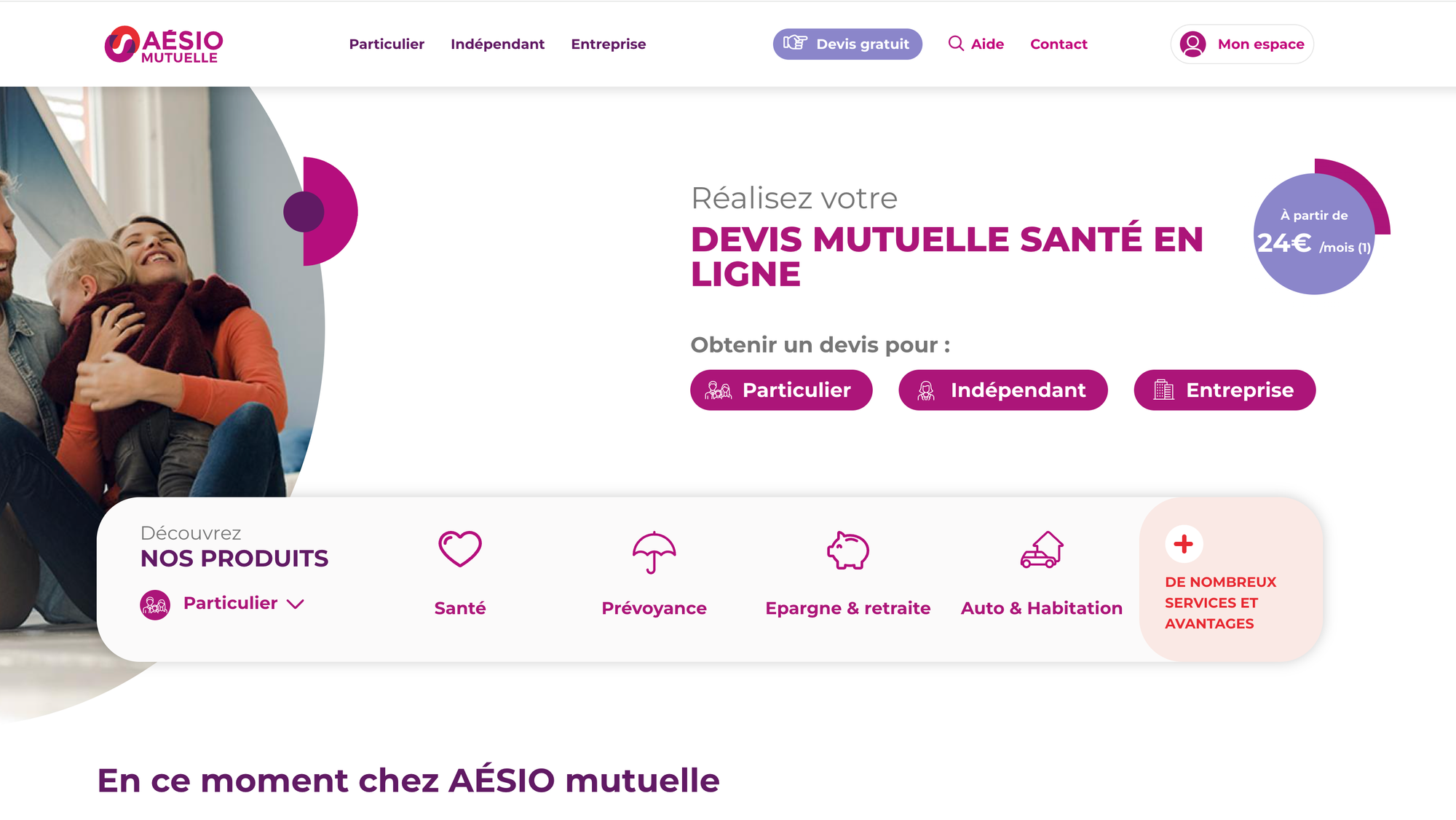 Page accueil Aésio mutuelle