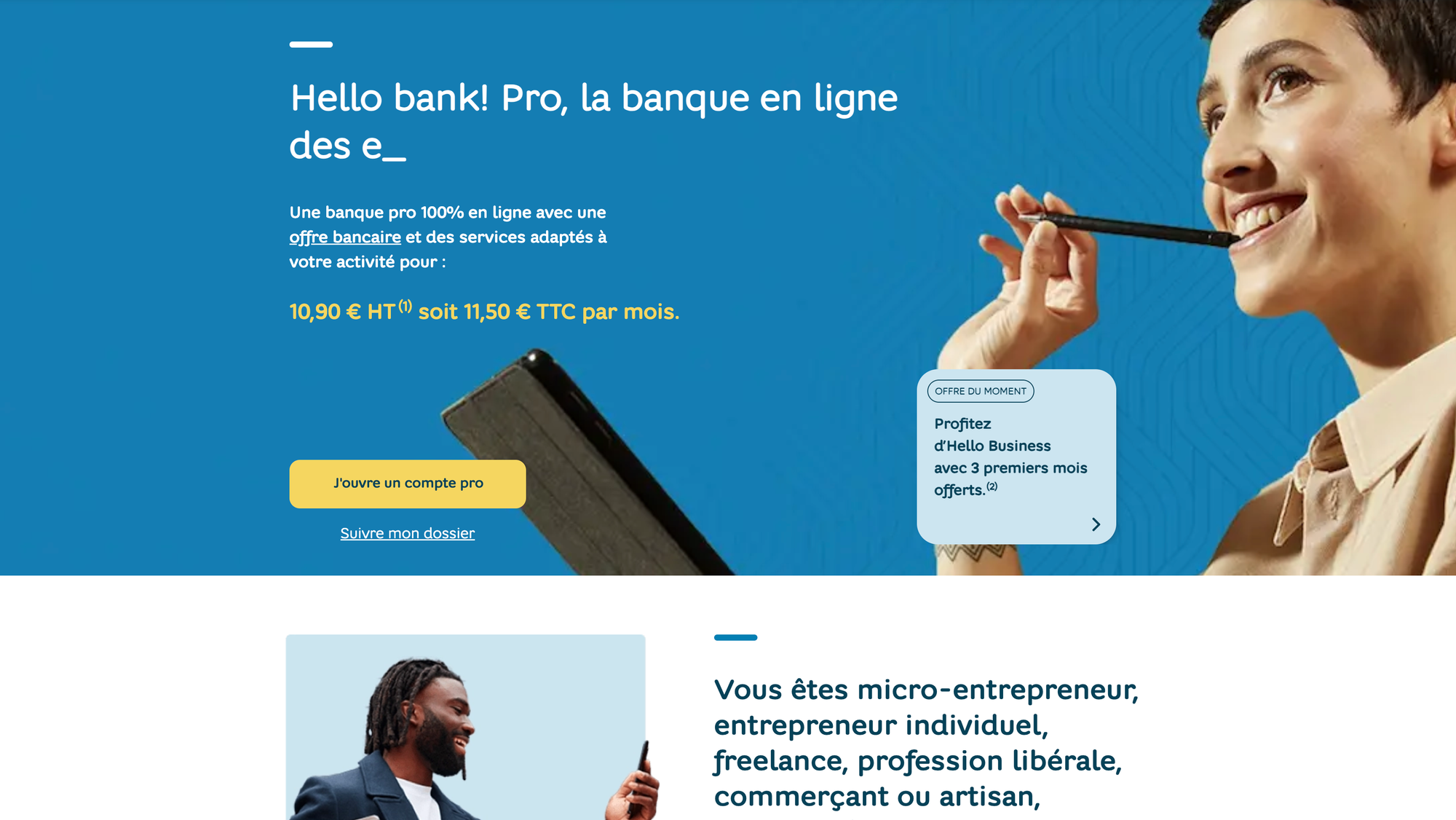 Page accueil HelloBank! Pro